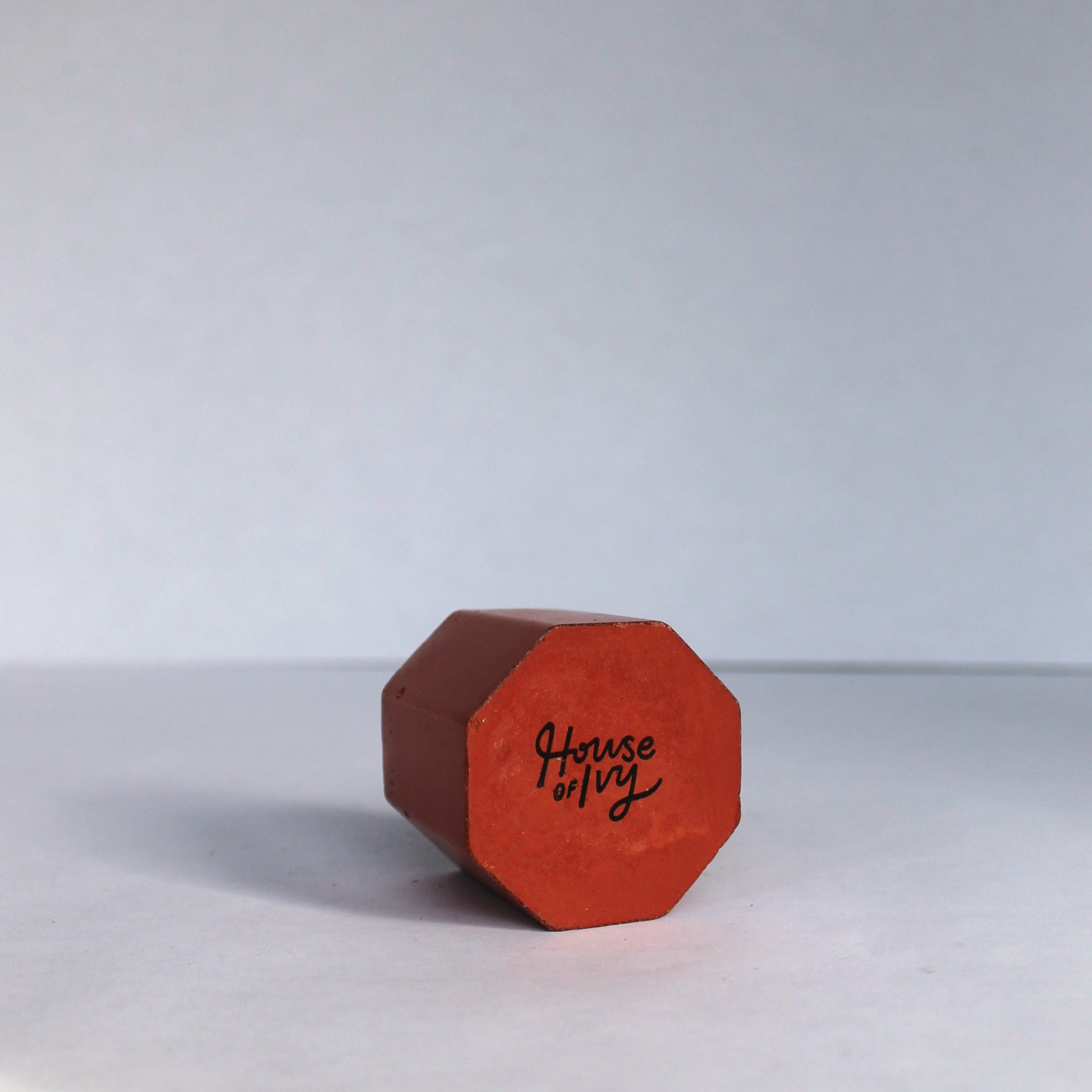 orange hexagonal object with black text 'House of Ivy' on a white background 