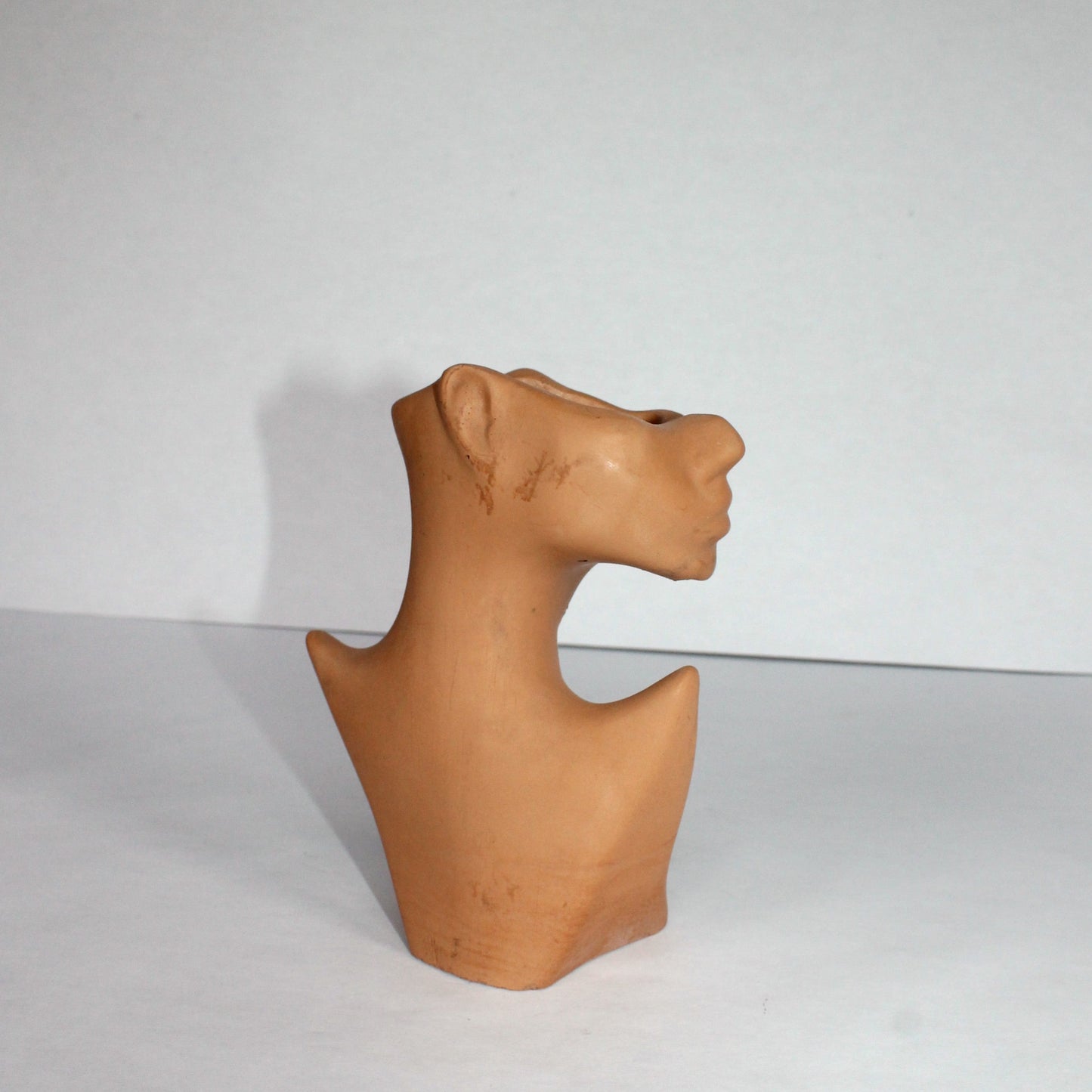 clay color concrete female head and face sculpture on a white background