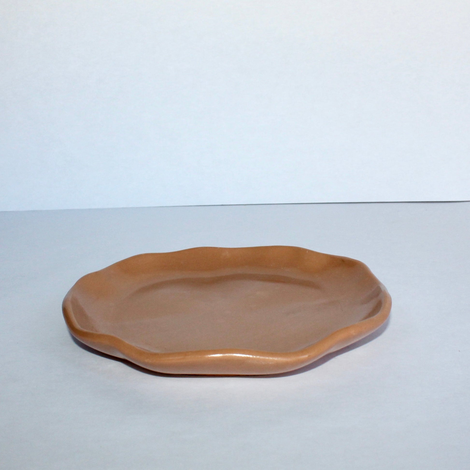 clay colored ceramic plate on a white background